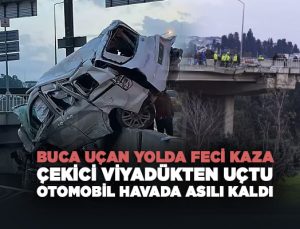 Buca uçan yolda Çekici Viyadükten Uçtu, Otomobil Havada Asılı Kaldı
