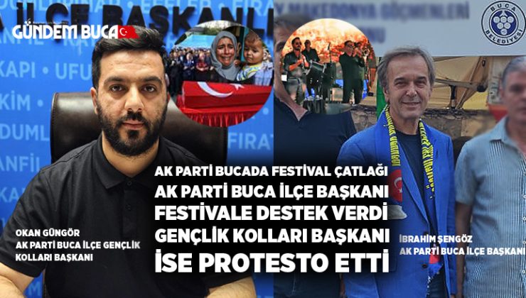 AK Parti Buca’da festival çatlağı AK Parti Buca ilçe başkanı İbrahim Şengöz festivale destek verdi. Gençlik kolları başkanı Okan Güngör ise protesto etti.