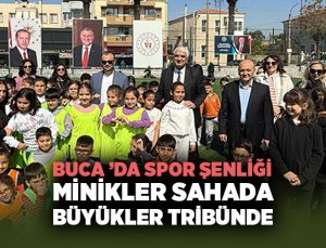 Buca ’da Spor Şenliği Minikler Sahada, Büyükler Tribünde