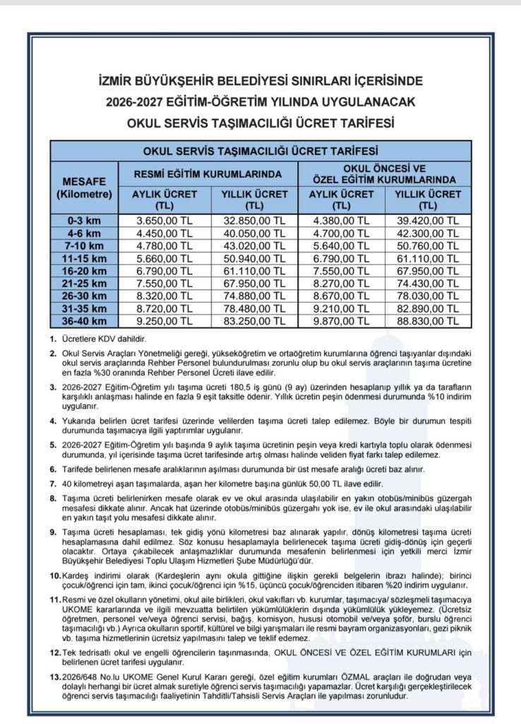 Buca Okul Servis Ücretleri